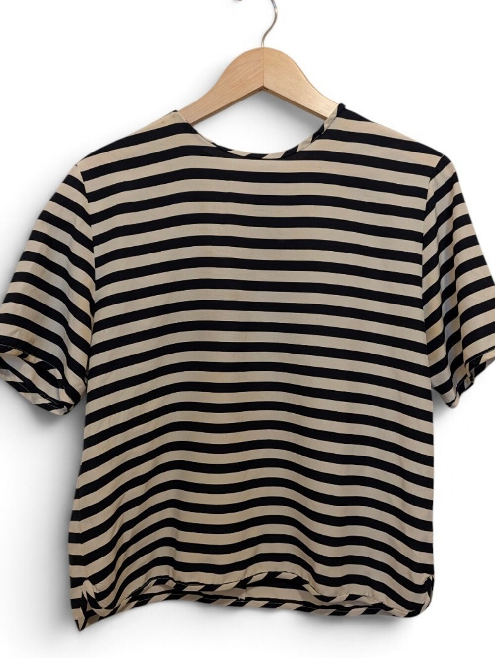 Vintage Valerie Stevens Striped 100% Silk Short-Sleeve Top